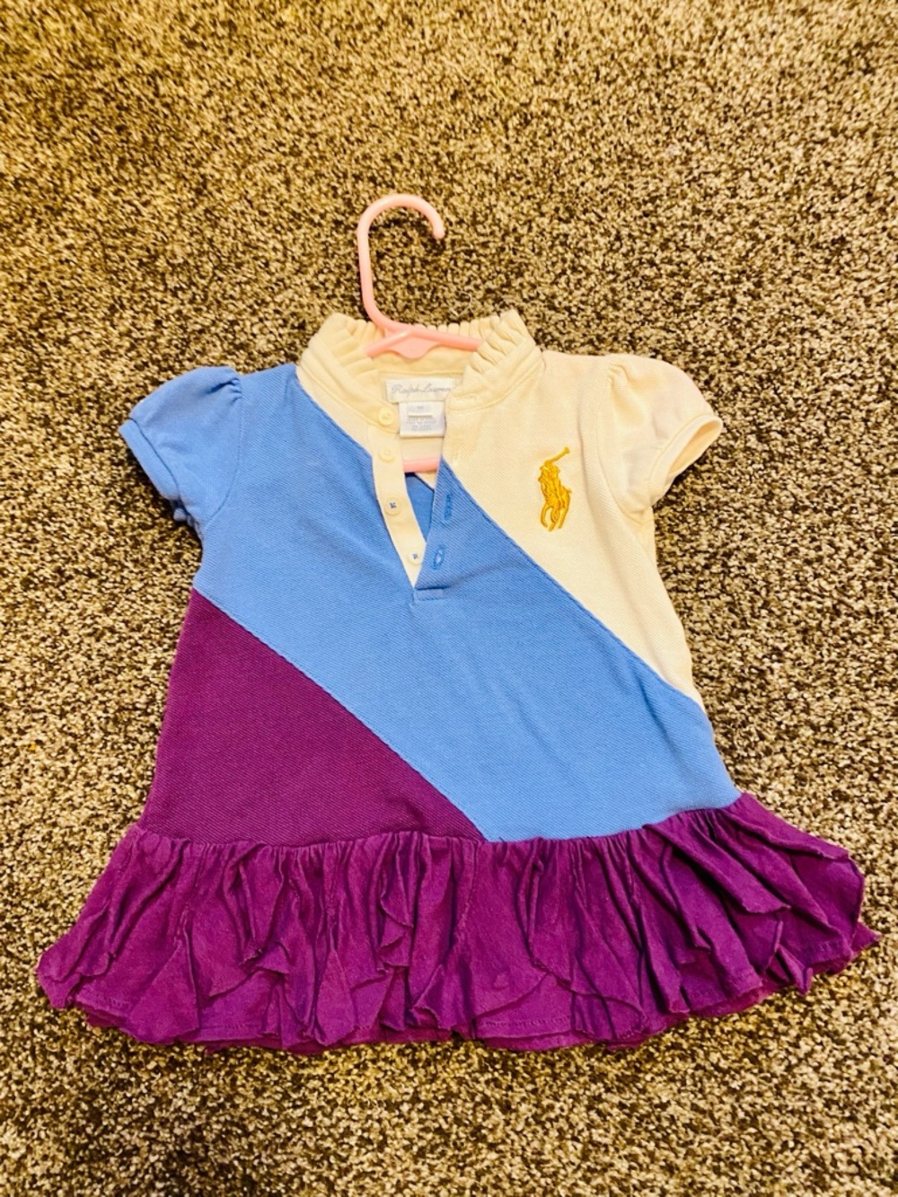 LIKE NEW Ralph Lauren Blue, Cream & Purple Colorblock Polo Dress